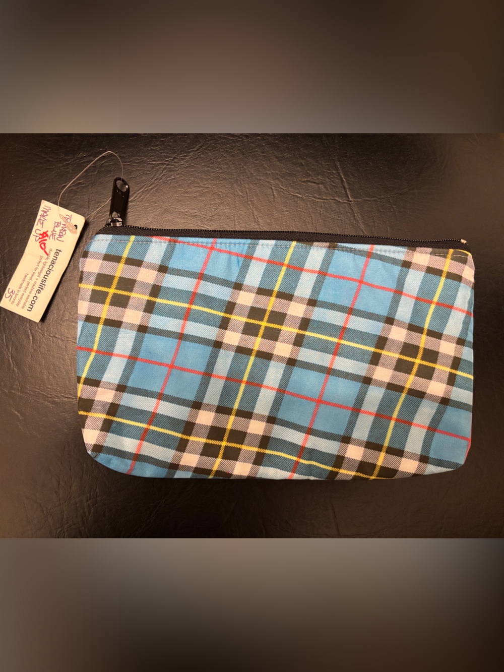 Y2K Style Plaid Blue Zip Pouch Made in Toronto